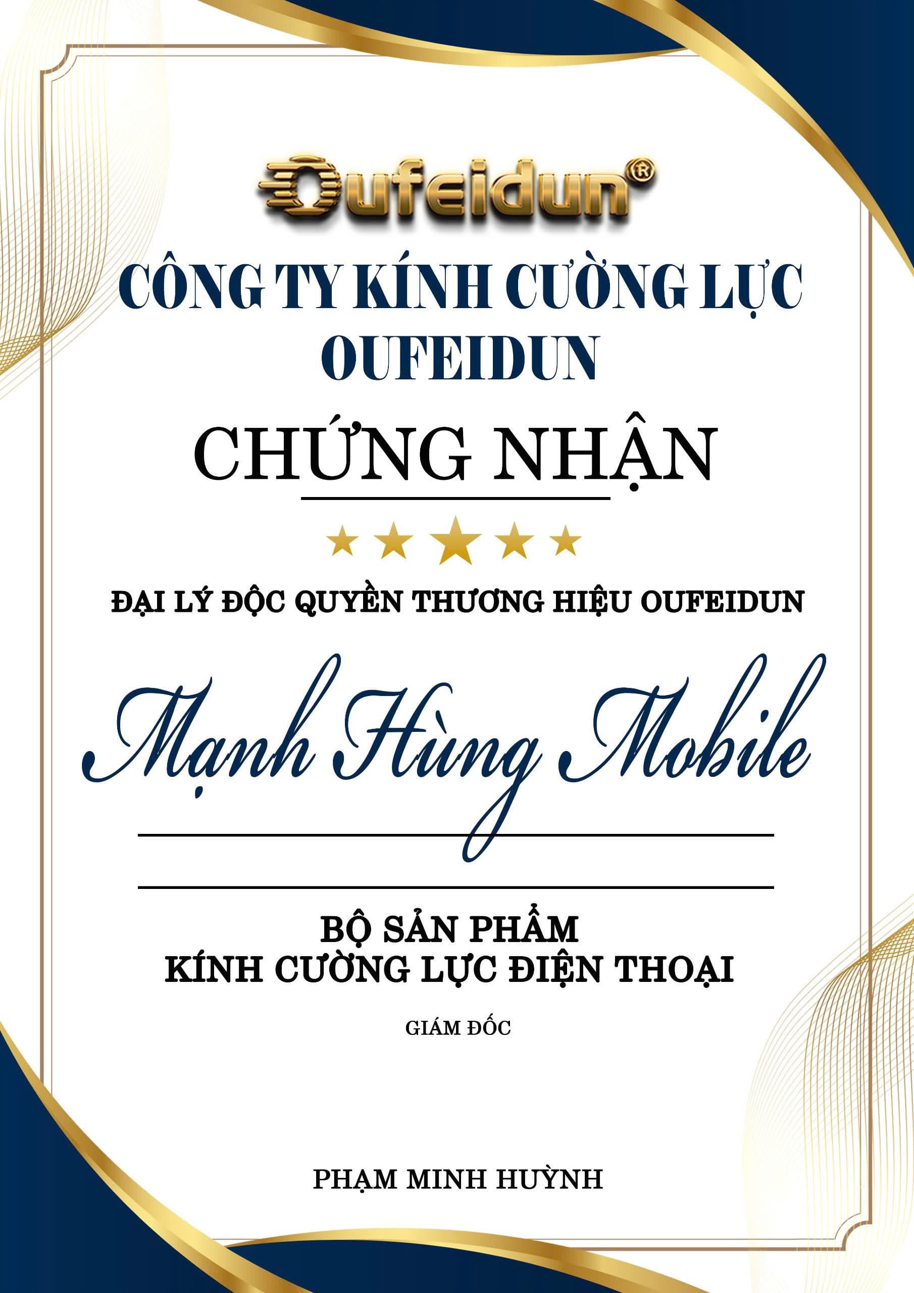 Chứng nhận đại lý Mạnh Hùng